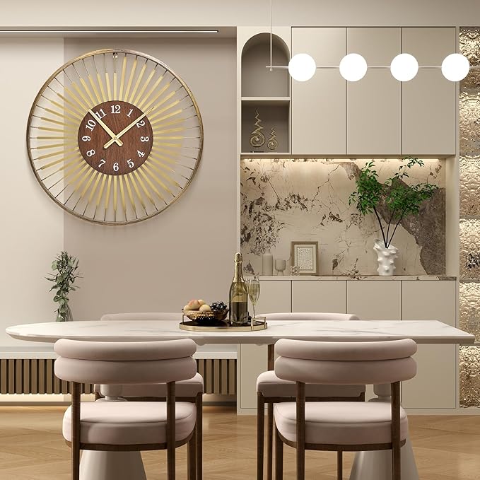 24 Inch Mid-Century Modern Wall Clock, Round Frame Metal Design