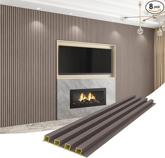 8-Pack WPC Wall Panels 108’’ x 6.1’’ 3D Slat Wall Panel Acoustic Wall Paneling