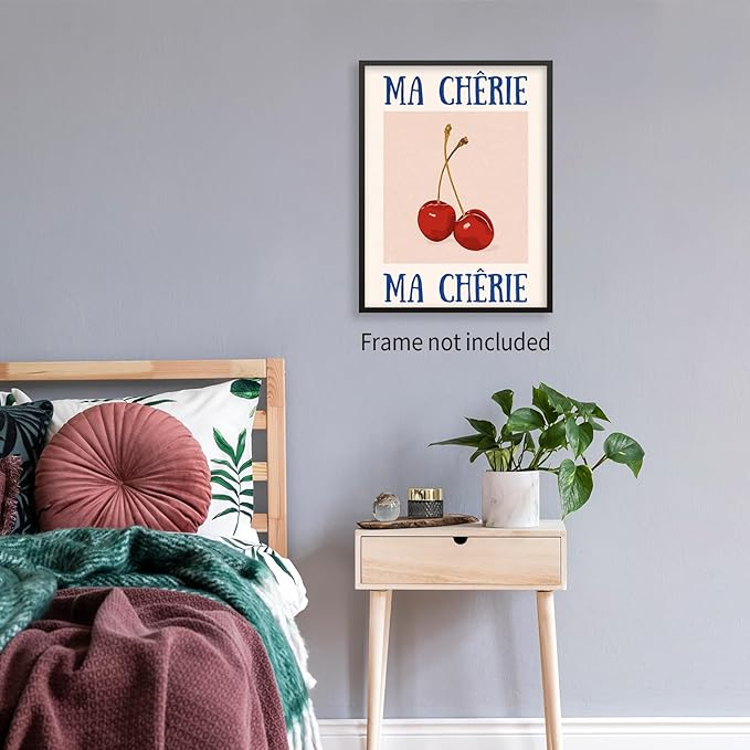 jkahh Funky Cherry Wall Art Vintage Red Blue Aesthetic Poster Trendy Ma Cherie