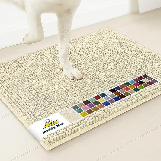 Muddy MatÂ® | Super Water Absorbent Door Mat Indoor, Microfiber Quick Dry Chenille Entryway Rug, Slip Resistant Front Door Mat, Indoor Mats for Entryway, Machine Washable Pet Rug, Ivory 3ft x 4ft
