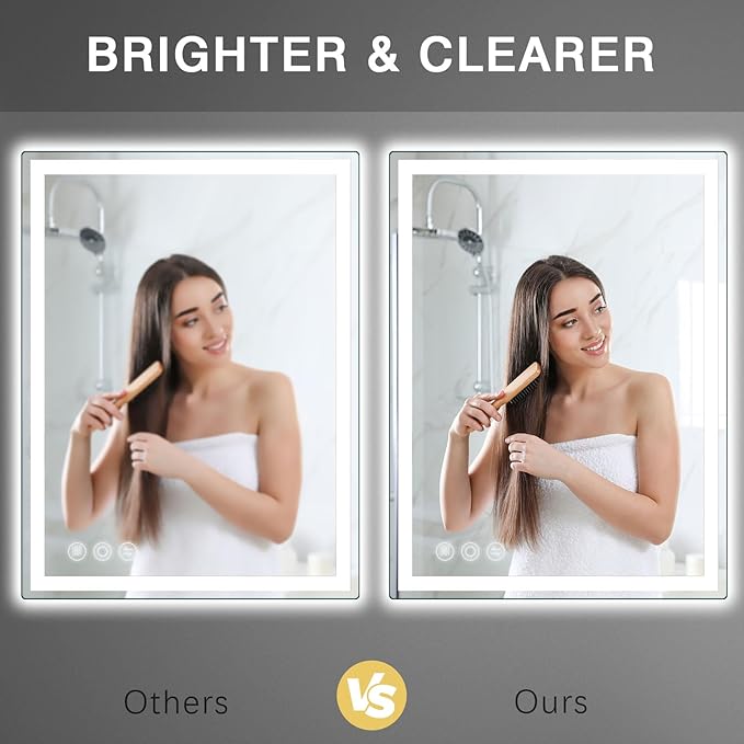 Memobarco Bathroom Mirror, Stepless 3 Colors Temperature & Dimmable, Memory