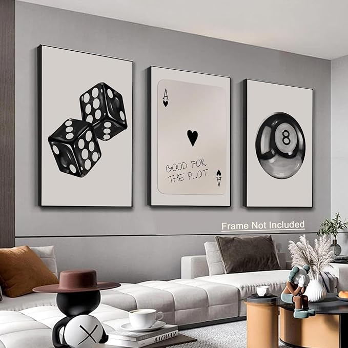 BOKPEN 3Pcs Black and White Poker Dice Wall Art Funky Retro Y2K Trendy Preppy