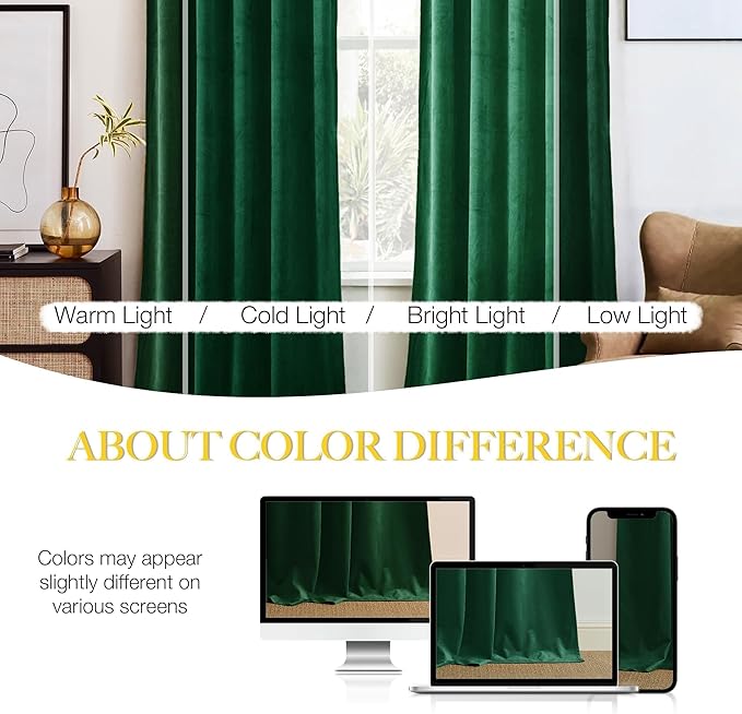 NICETOWN Emerald Green Velvet Curtains 96 inches Long, Home Decoration Thermal