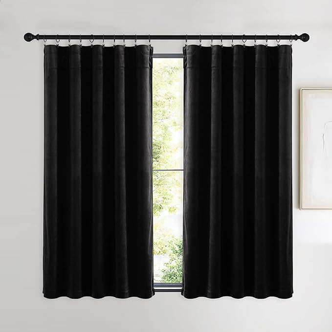NICETOWN Black Out Velvet Curtains 54 inches Long