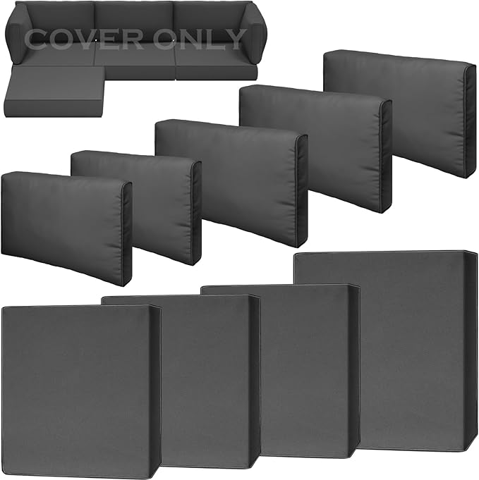 9 Piece Outdoor Patio Waterproof Cushion Covers, Fits 4-Seat Wicker Rattan Sectional Couch Chair Furniture Cover Replacement Set - Fade-Resistant Patio Cushion Covers with Zipper (Cover Only)