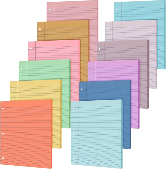 PerKoop 600 Sheets Colored Loose Leaf Paper 8.5" x 11" college ruled Lined 3 Hole Punched notebook Filler Paper for 3 Ring Binders Office School Supplies (Many Color)
