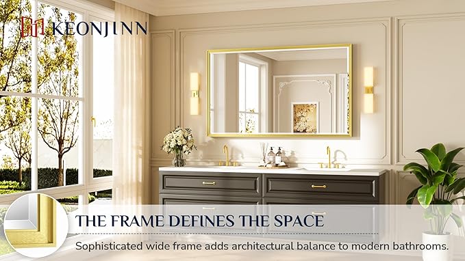 Keonjinn 60" x 36" Gold Bathroom Mirrors