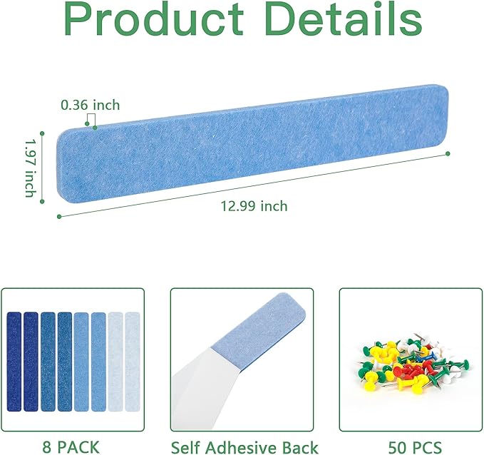 8 Pcs Felt Pin Board Bar Strips Bulletin Board