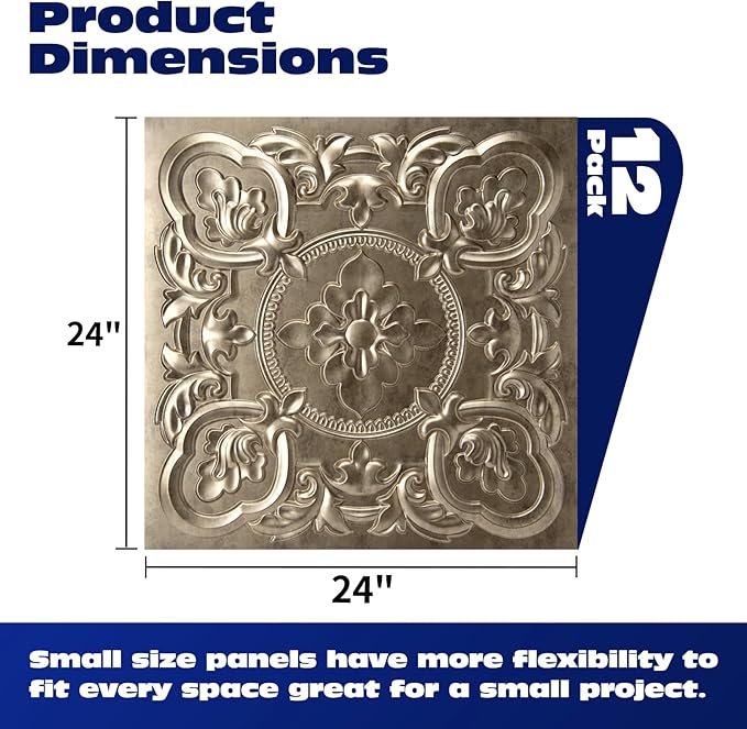 Art3dwallpanels 12 Pack Drop Ceiling Tiles, 24 x 24 Inch High Grade PVC 3D Wall