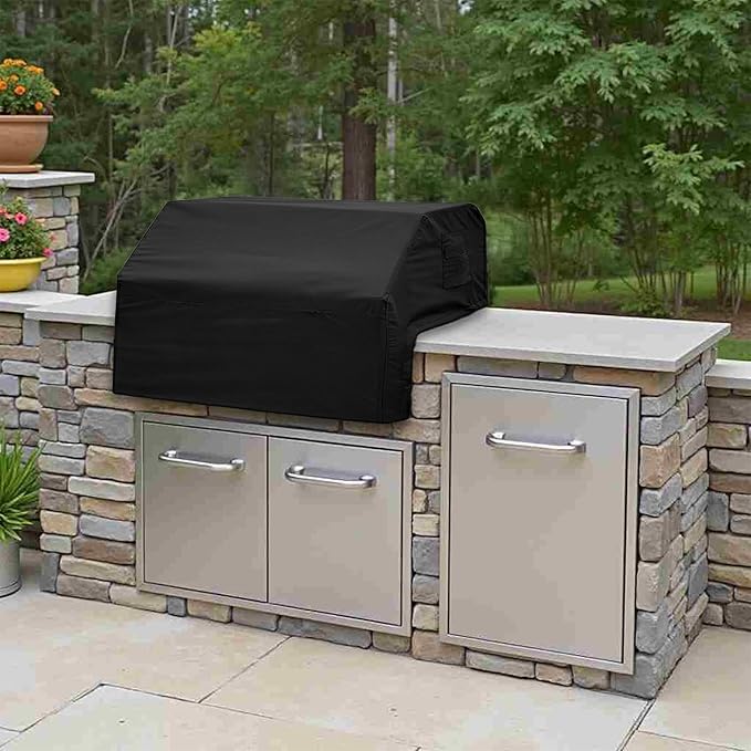 Covers & All Built-in Grill Cover for Outdoor Grill – Heavy Duty 12 oz Waterproof Built-in BBQ Grill Cover, PVC-Coated Polyester with Elastic Hem for Snug Fit (44 x 26 x 24 inches, Black)