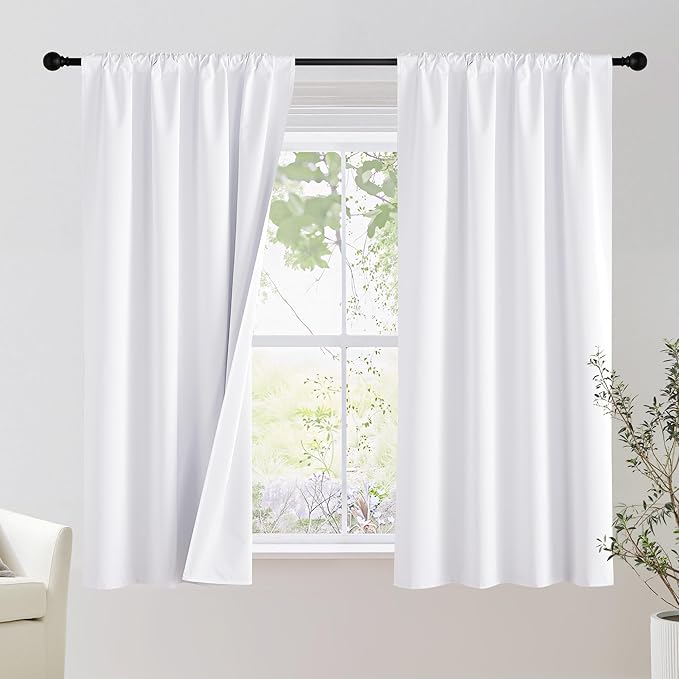 NICETOWN Bedroom 100% Blackout Curtains, 2 Panels, 34 by 63, Snow White