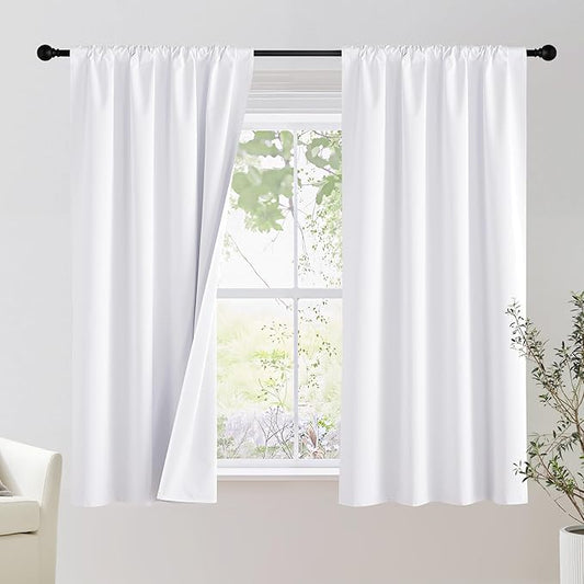 NICETOWN Bedroom 100% Blackout Curtains, 2 Panels, 34 by 63, Snow White