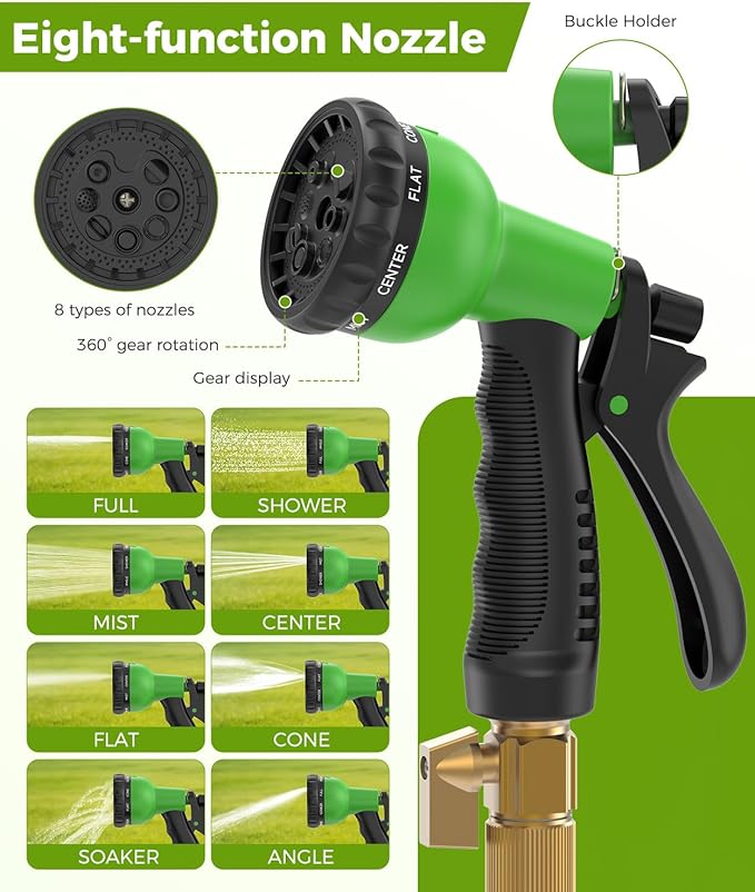 100ft Garden Hose, Non-Expandable Water Hose with 8 Function Spray Nozzle, Lightweight, Knik-Free, Burst-Resistant, Durable & Flexible 3/4" Garden Hose for Lawn, House Cleaning, Car Washing