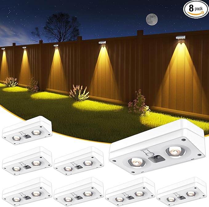 JOFIOS Solar Fence Lights 8 Pack, 50 Lumens Outdoor Fence Solar Lights with 12 Modes RGB Color Glow LED Solar Lights Outdoor Waterproof for Patio, Backyard, Deck, Fence, Railing. ï¼White Shellï¼