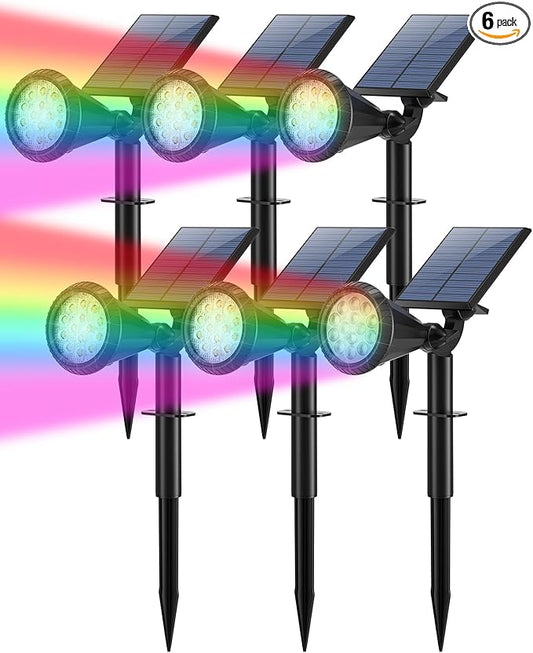 Tadyreal Color Changing Solar Spot Lights Outdoor Waterproof 180Â° Adjustable Colored RGB Solar Powered Landscape Lights for Yard 7 Lighting Modes Solar Spotlights for Pathway Garden Outside (6 Pack)