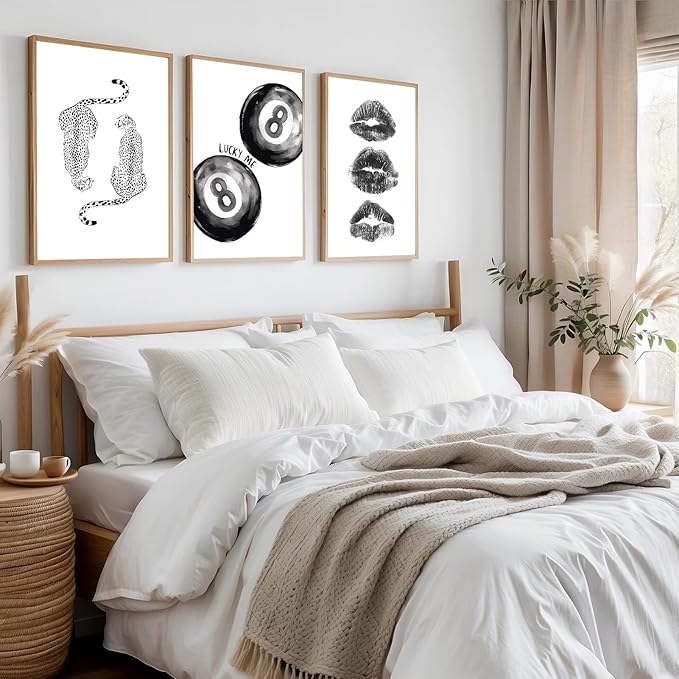 BOKPEN Trendy Black and White Leopard Canvas Wall Art, Funky Y2k Lucky 8 Ball