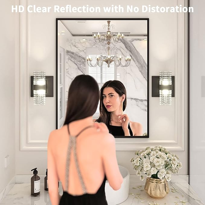 LOAAO 28"X36" Black Rectangle Bathroom Mirror Wall, Matte Black Aluminum Alloy