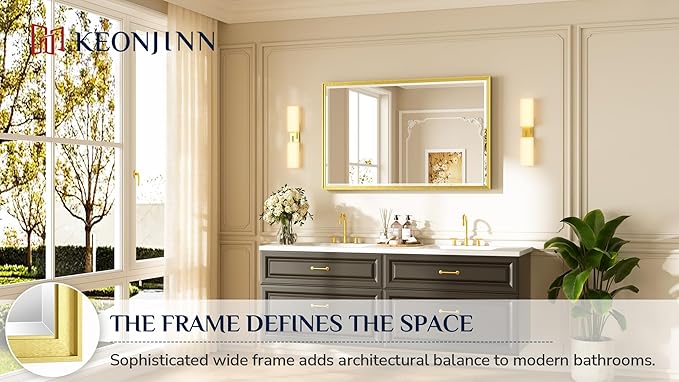 Keonjinn 48" x 30" Brushed Gold Bathroom Mirrors