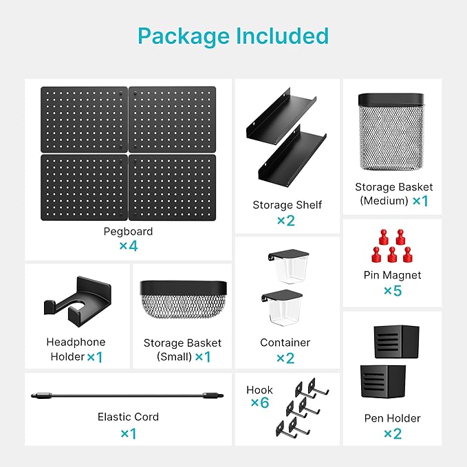 PEGZONE Pegboard Wall Organizer Combination Kit, Overall 33.1"x25.4" Metal