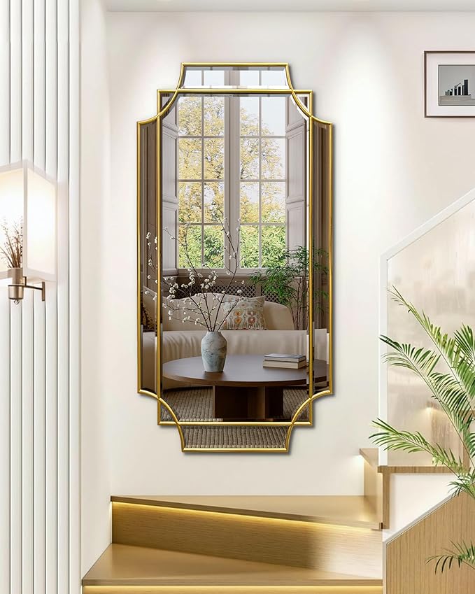 HQiJun Wall Mirror Full Length, Scalloped Beveled Polished Decorative Mirrors