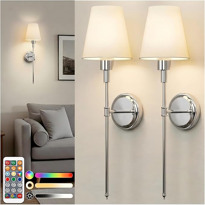 DORESshop Battery Operated Wall Sconce Set of 2, Wireless Wall Light Easy to