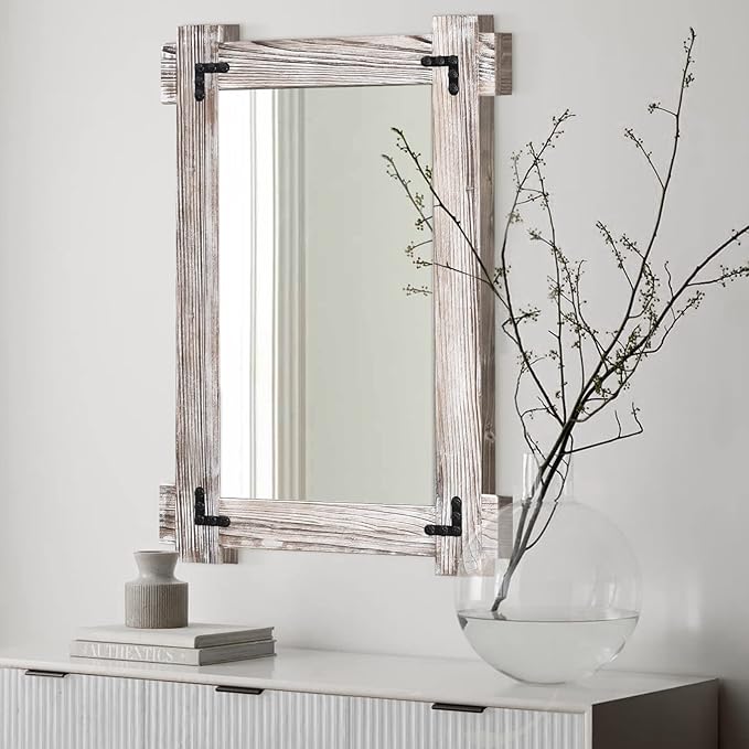 MeMoreCool Large White Farmhouse Mirror 40x28 Inch, Wood Framed Decorative Wall