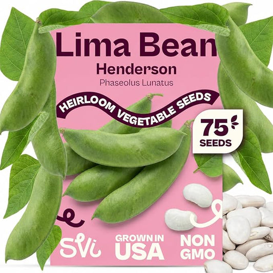 SVI 75 Henderson Lima Bean Seeds (Phaseolus lunatus) â Bush Baby Lima Beans Seed Packets, Green Beans â Heirloom Vegetable Seeds for Outdoor Home Garden, Containers