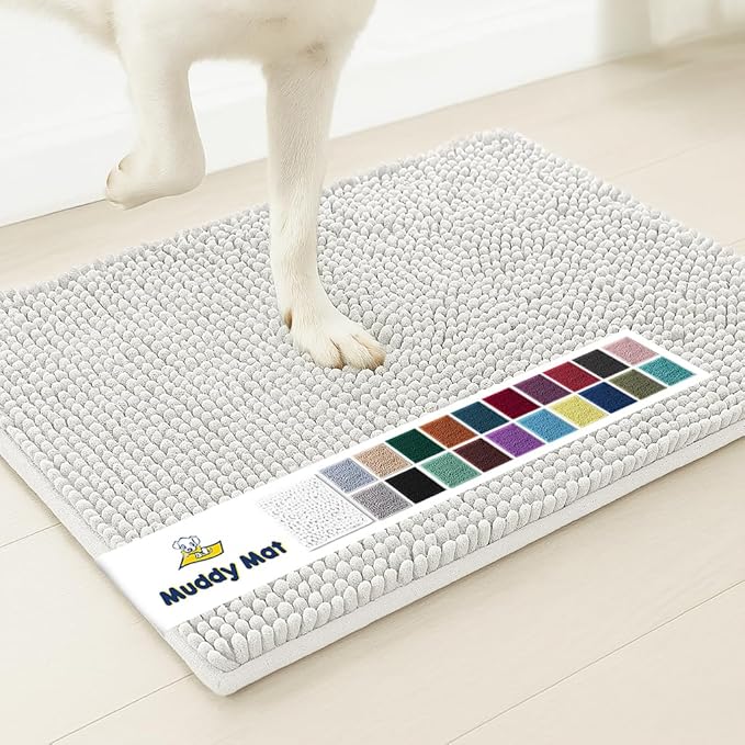 Muddy MatÂ® | Super Water Absorbent Door Mat Indoor, Microfiber Quick Dry Chenille Entryway Rug, Slip Resistant Front Door Mat, Indoor Mats for Entryway, Machine Washable Pet Rug, White 30"x19"