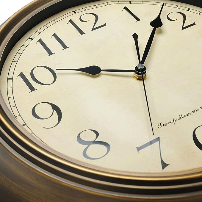 Plumeet Small Metal Wall Clock, Arabic Numerals, Battery Operated