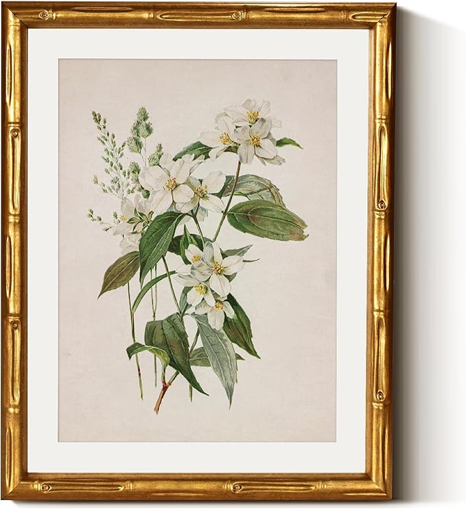 InSimSea Gold Bamboo Framed Canvas Wall Art, Neutral Floral Botanical Paintings