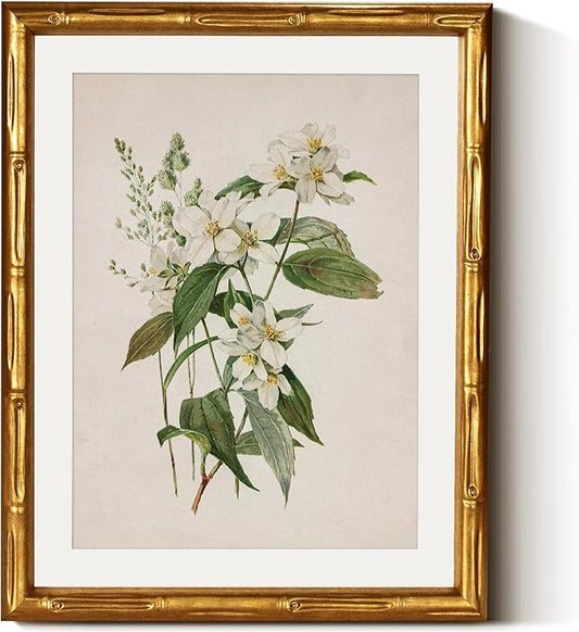 InSimSea Gold Bamboo Framed Canvas Wall Art, Neutral Floral Botanical Paintings