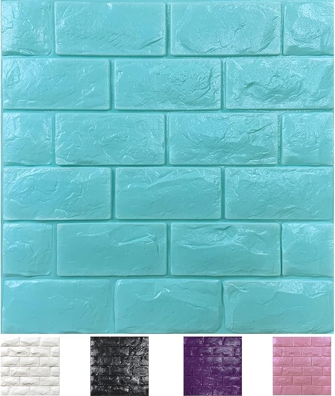 11PCS 3D Wall Panels Peel and Stick Faux Brick Wallpaper Blue Self Adhesive