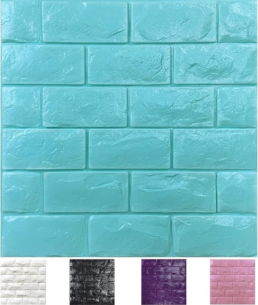 30PCS 3D Wall Panels Peel and Stick Faux Brick Wallpaper Blue Self Adhesive