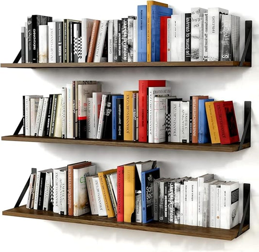 Forbena Floating Book Shelves for Wall Set of 3, 36 Inches Long Wall Bookshelf