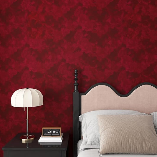 Yenhome 17.7"X118" Dark Red Velvet Wallpaper Vintage Velvet Peel and Stick