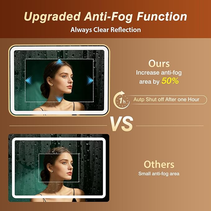 32x55 Inch Gold Framed LED Bathroom Mirror
