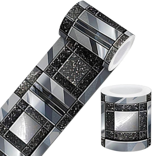 IVN Wallpaper Border Peel and Stick Wall Black and Silver Mosaic Decorative