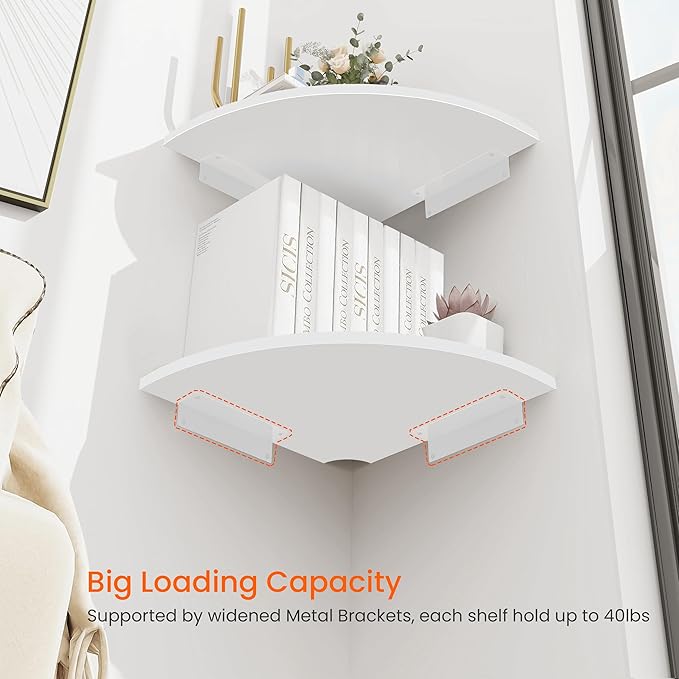Homode Corner Floating Shelves, 12 Inch Wood Curved Hanging Shelf