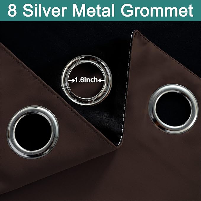 Yakamok Blackout Curtains 96 Inches Long, 2 Thick Layers Grommet Top Thermal