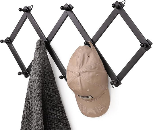 SCUNDA Wall Rack with 10 Hooks, Wooden Wall Expandable Coat Rack