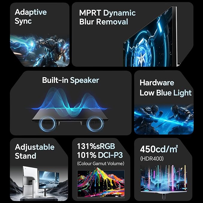 KTC Gaming Monitor 27 Inch | 2K@200Hz (OC 210Hz) | Built-in Speakers | Fast IPS Panel | 1ms Response Time (MPRT) | 450 cd/㎡ Brightness, HDR400 | Adaptive Sync | 131% sRGB, 97% DCI-P3, ΔE＜2 | White