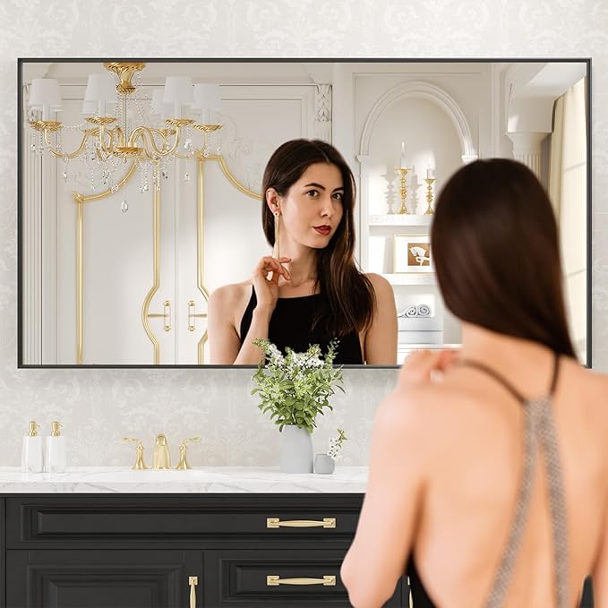 LOAAO Black Bathroom Mirror 60"X28"
