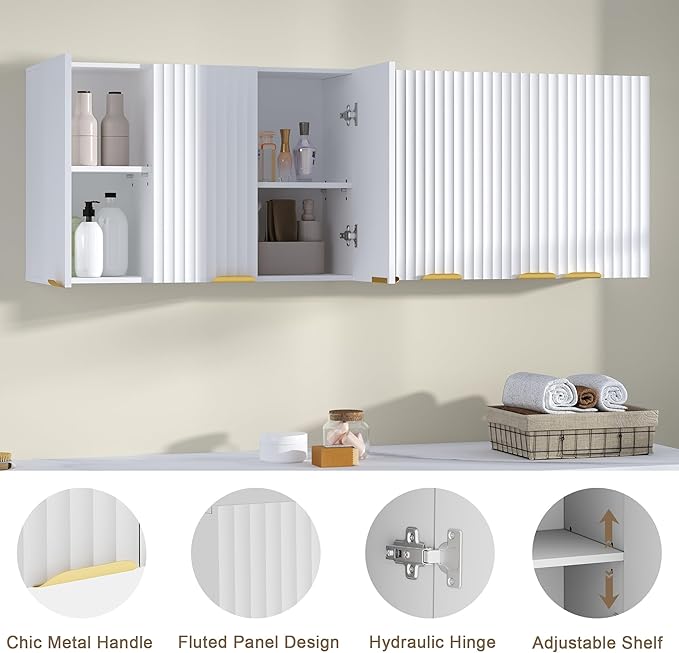 ChooChoo 3-Door Bathroom Wall Cabinet, Fluted Kitchen Wall Cabinet