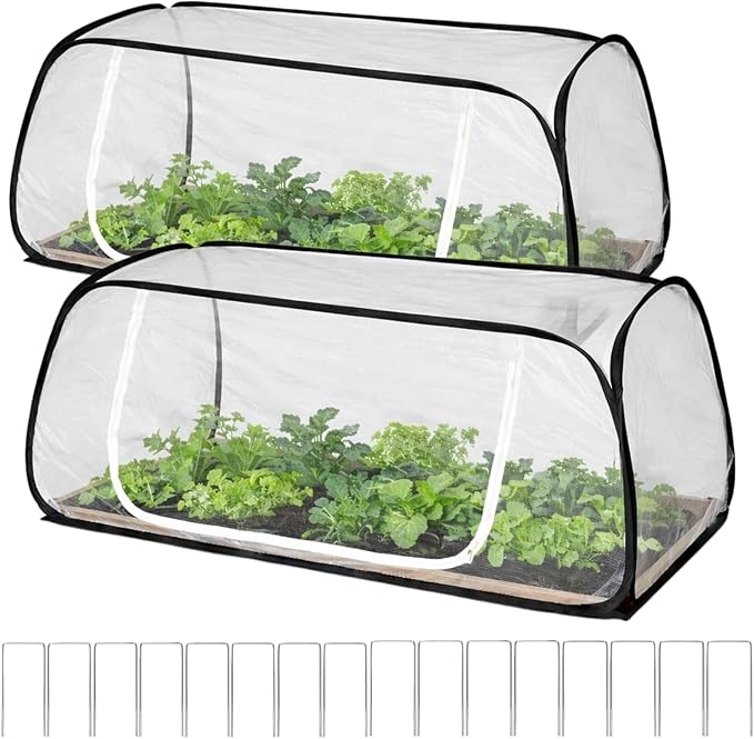 2Pack 45''x22''x18'' Pop Up Raised Garden Bed Cover -Instant Plant Protection Against Bird, Pests & Squirrelï¼Plant Net Cover for Raised Bed with Zipper Door for Protecting Vegetable Row