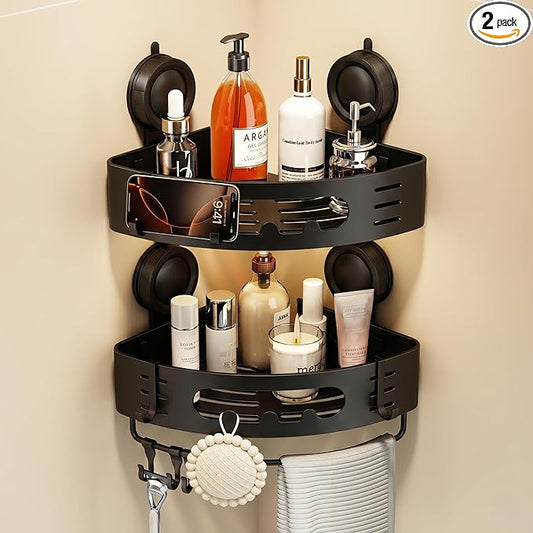 Voldra Glass Corner Shower Caddy, 2 Pack Adhesive Corner Shower Shelves