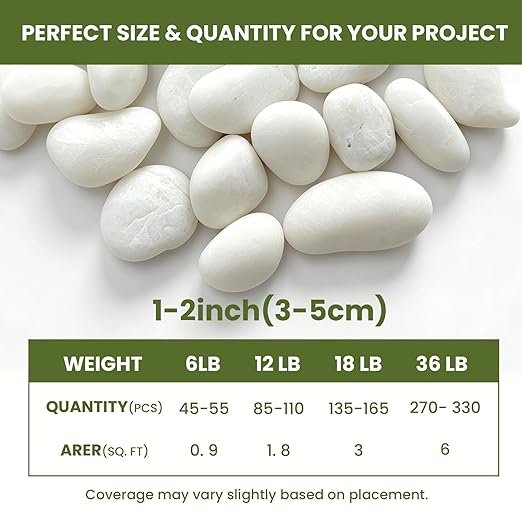 12 lbs White Rocks for Landscaping, 1-2 Inch Pebbles for Plants, Natural River Stones for Backyard, Flower Beds, Fish Tank, Vases, and Patio Decor