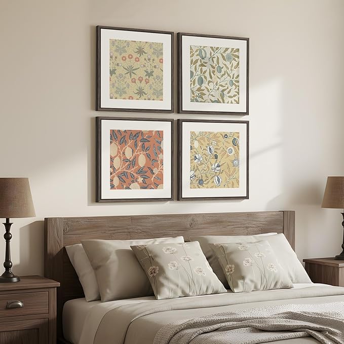 Framed William Morris Wall Art Set of 4, Vintage Botanical Floral Fruit Pattern