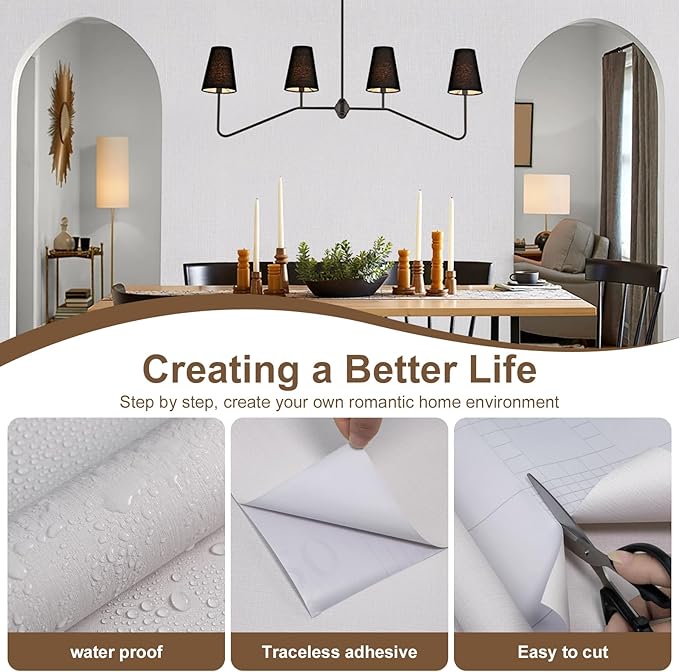 Beige Wallpaper Grasscloth Peel and Stick Wallpaper 15.7"x 196" Fabric Contact