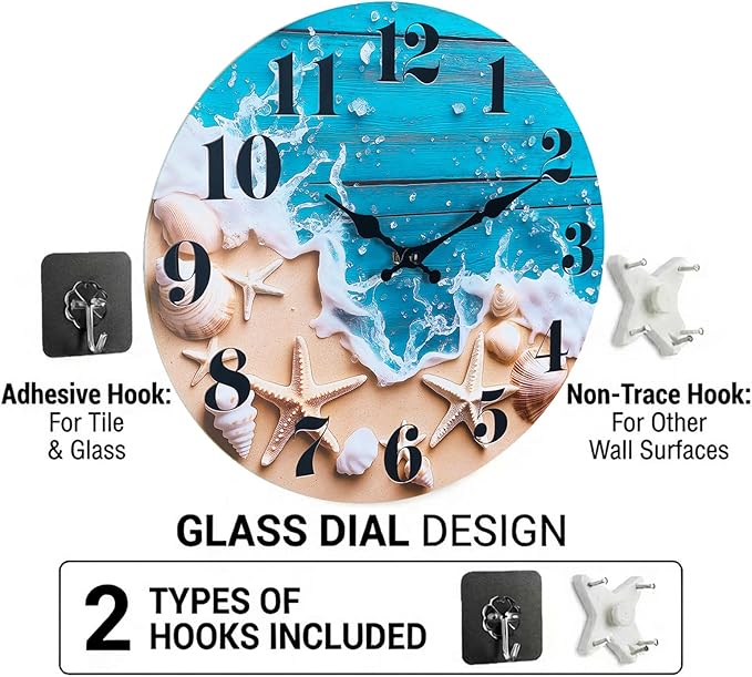 Small Bathroom Wall Clock, Ocean Beach Glass Waterproof Wall Clocks