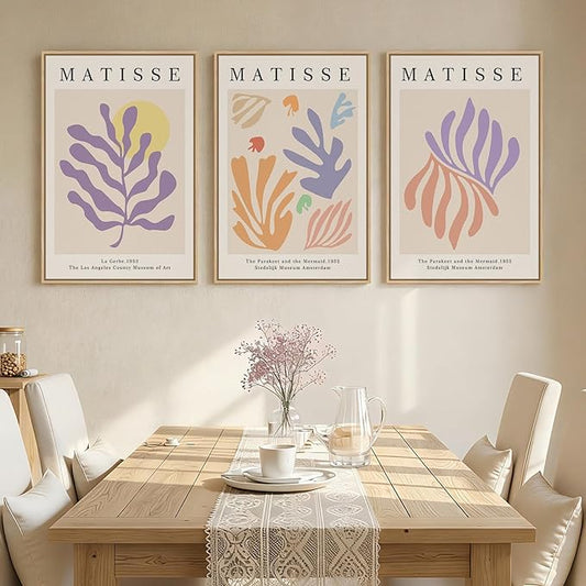 Framed Large Matisse Canvas Wall Art Set of 3, Vintage Colorful Abstract Floral